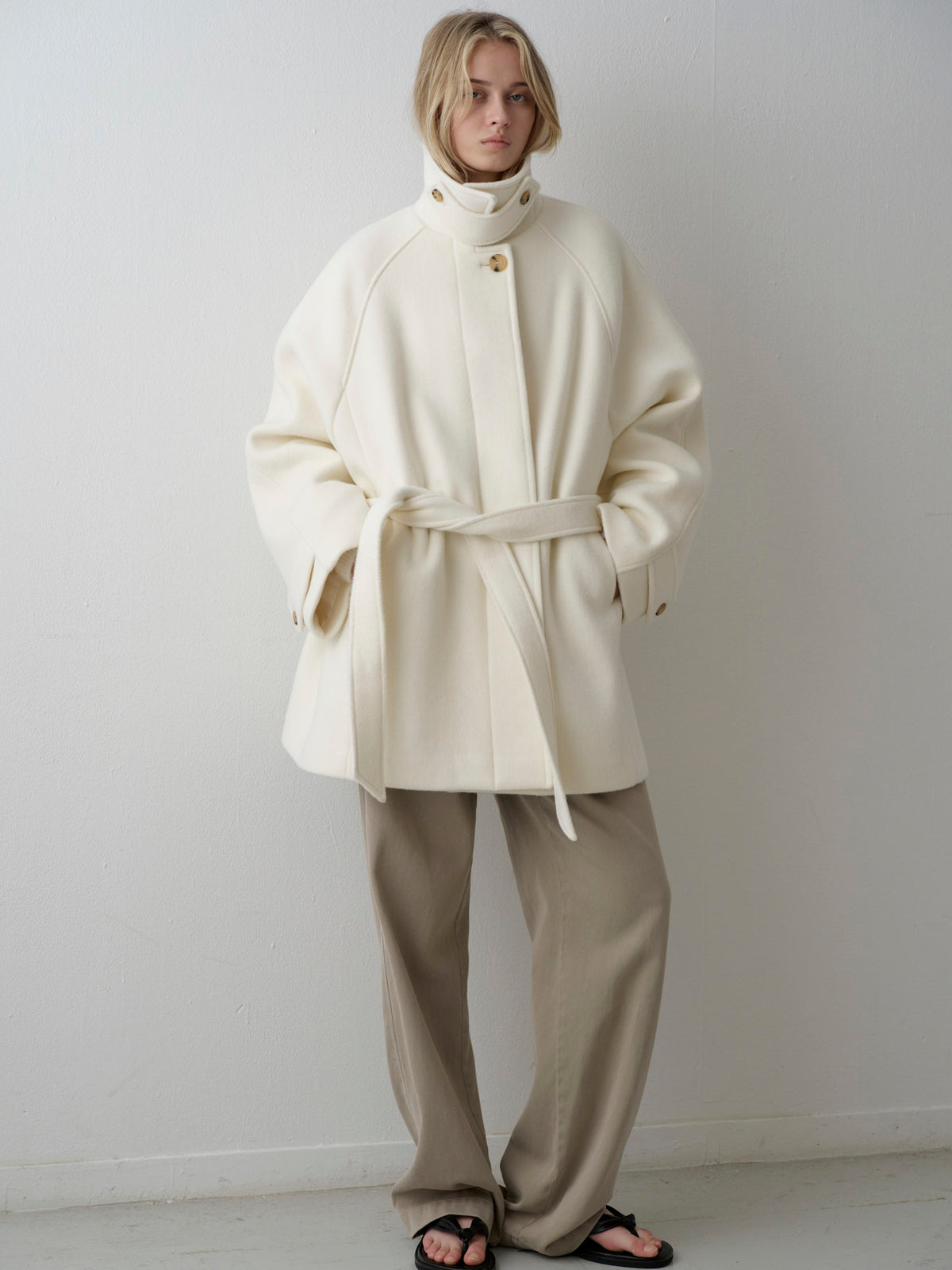 Cashmere Belted Half Coat_ivory