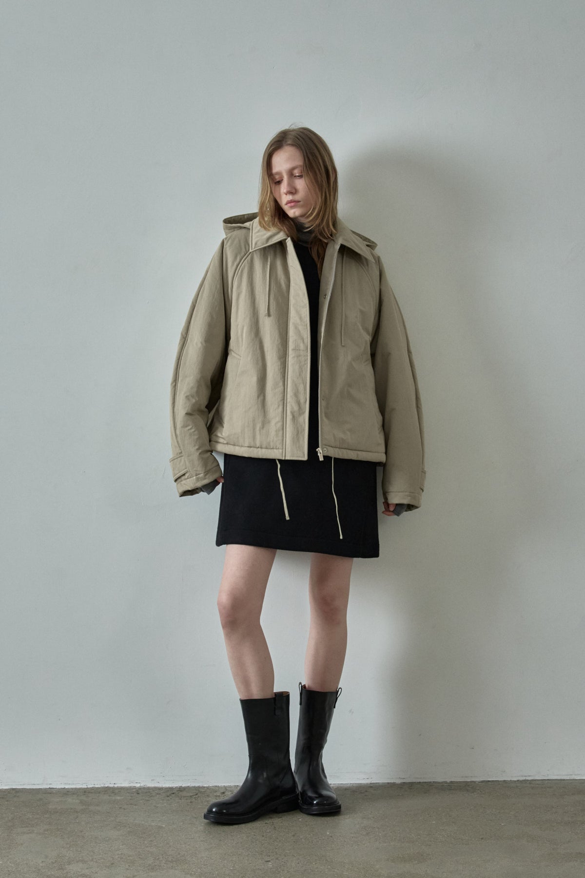 Minimal Hooded Padded Jacket_beige