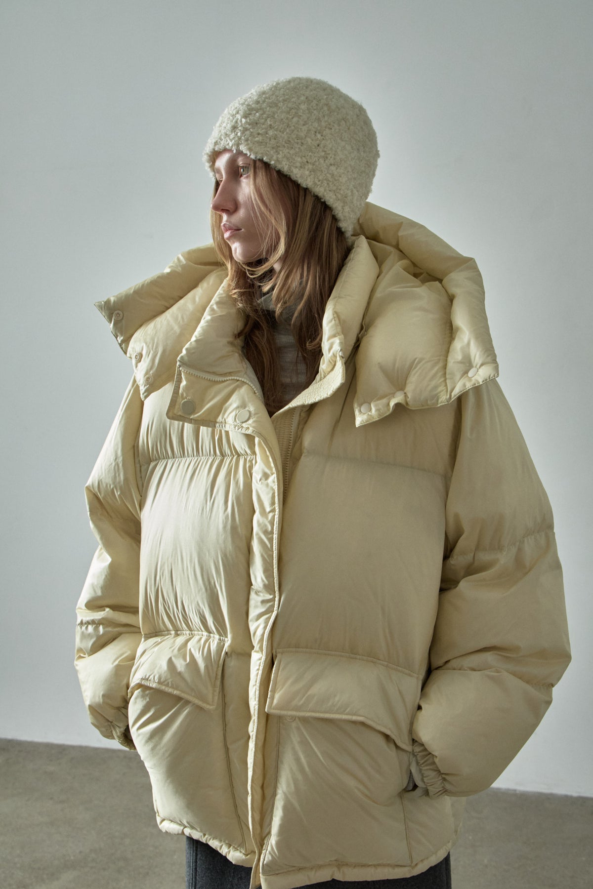 Goose Down Half Padded Coat_butter