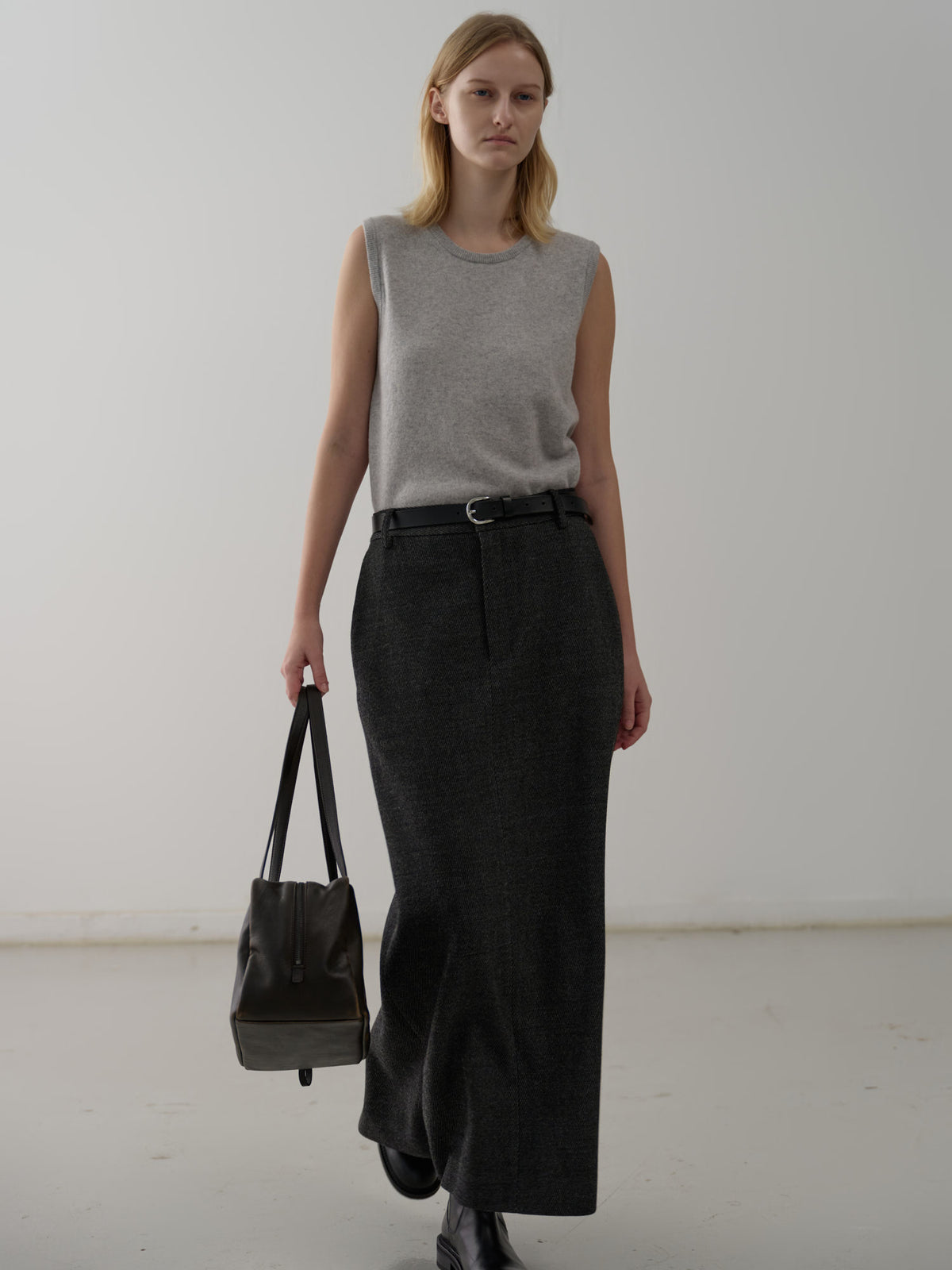 Wool Twill Maxi Skirt_Charcoal