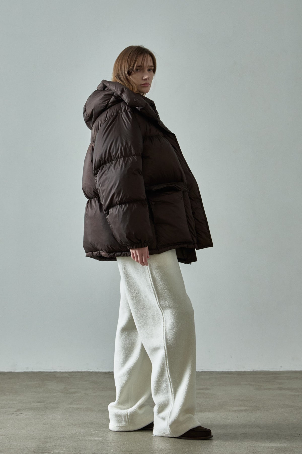 Goose Down Half Padded Coat_brown