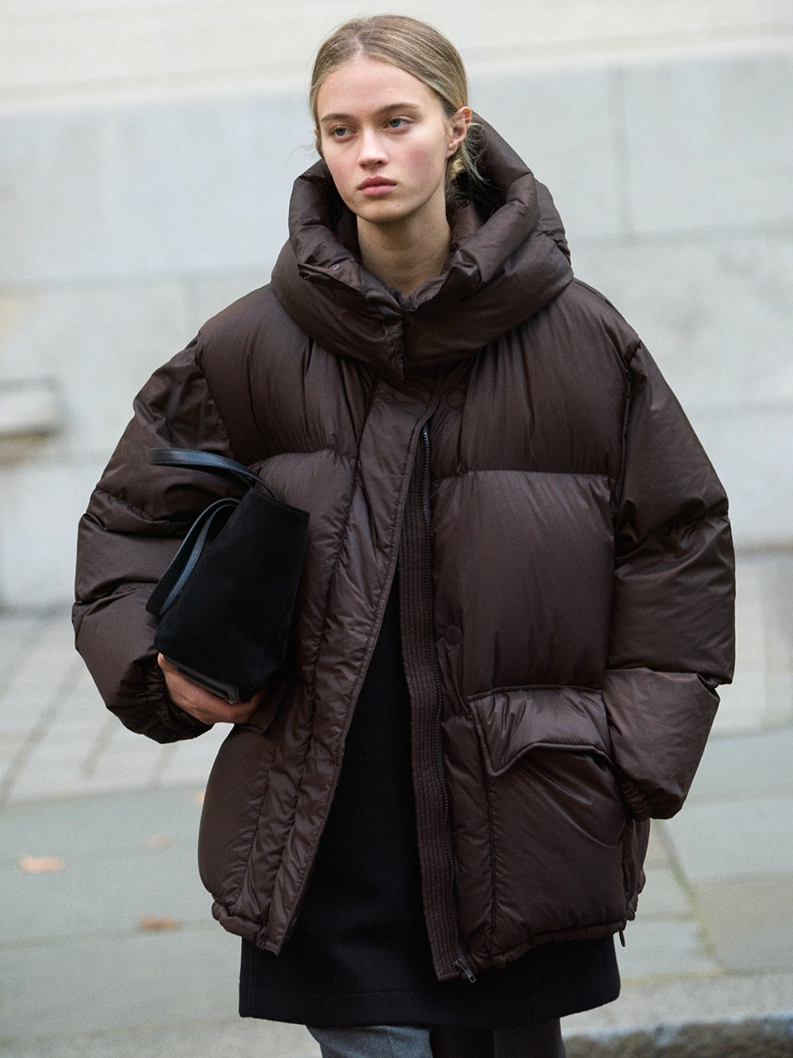 Goose Down Half Padded Coat_brown