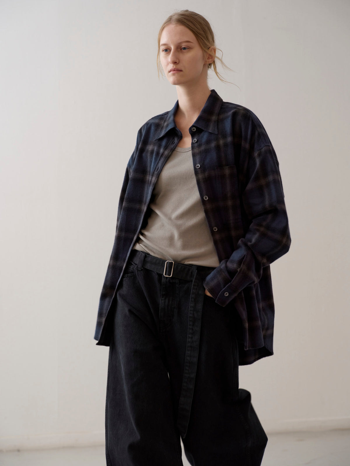 Boyfit Flannel Shirt_Navy