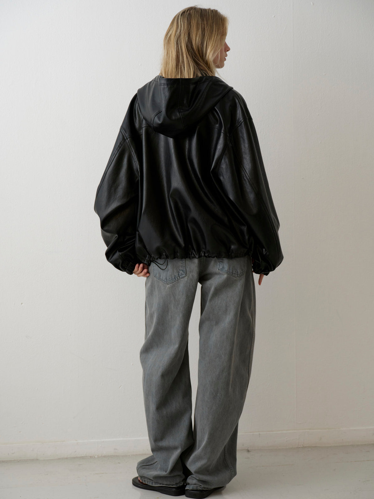 Leather Zip-Up Hoodie_black