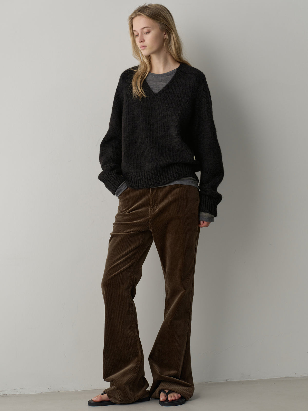 Textured V-neck Knit_black