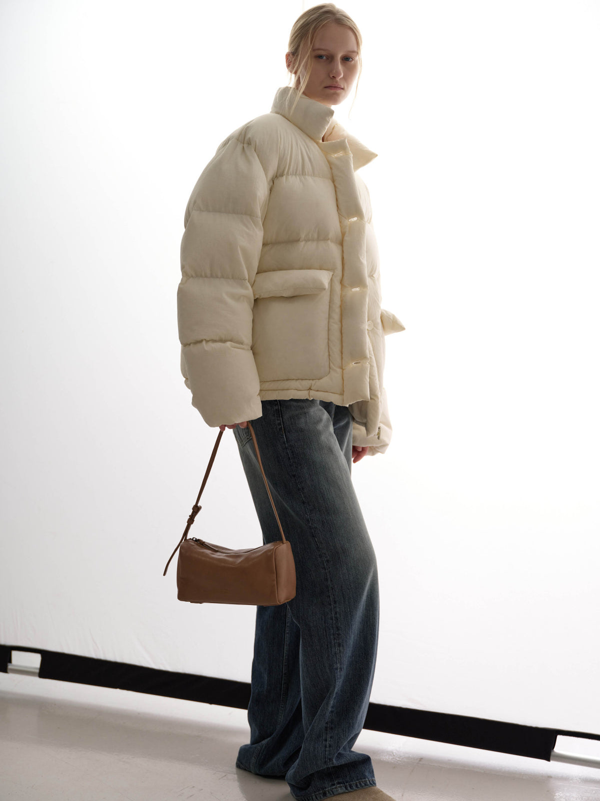 Goose down button puffer_ivory