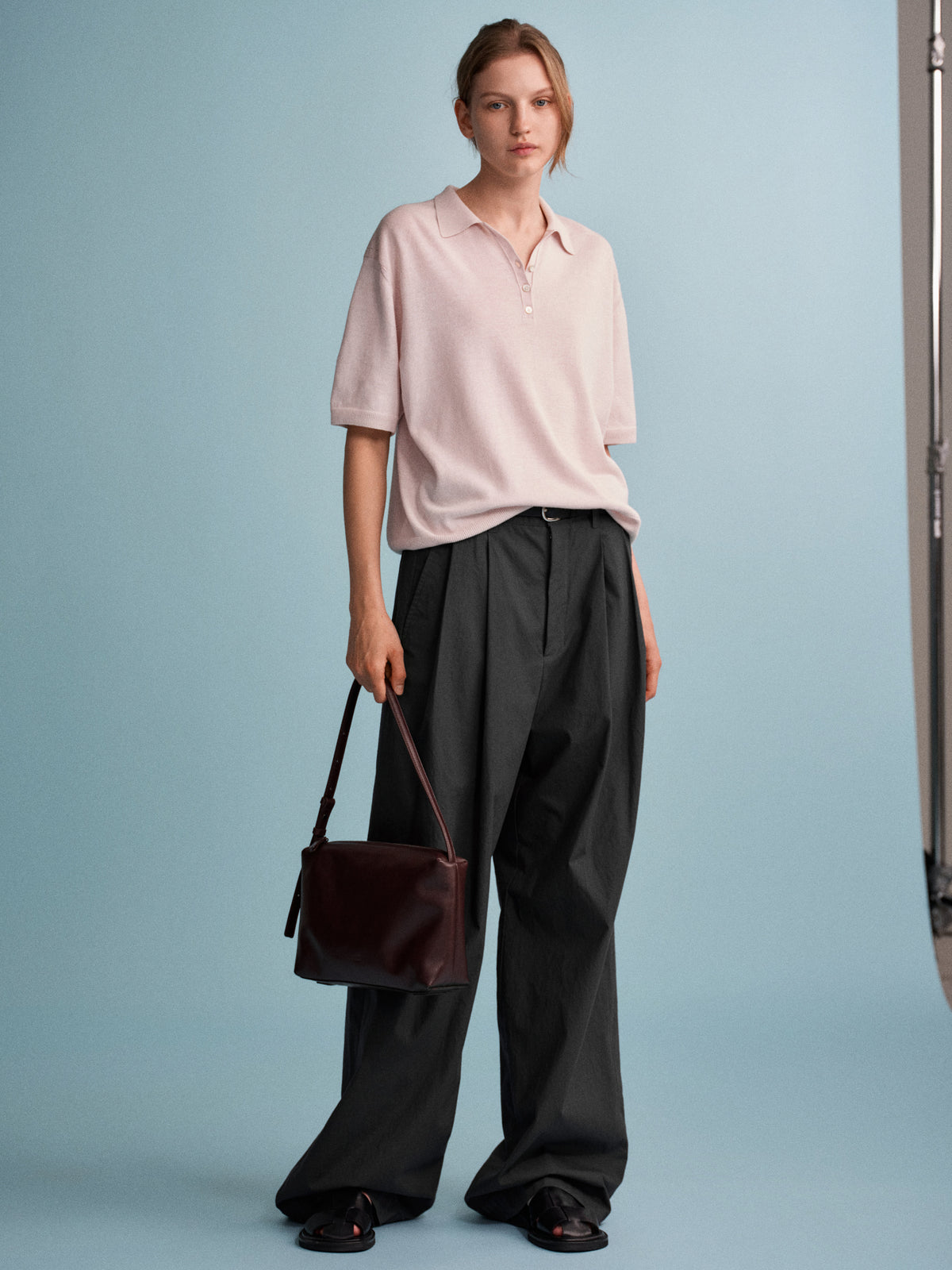 Vintage Cotton Two-Tuck Wide Pants_charcoal