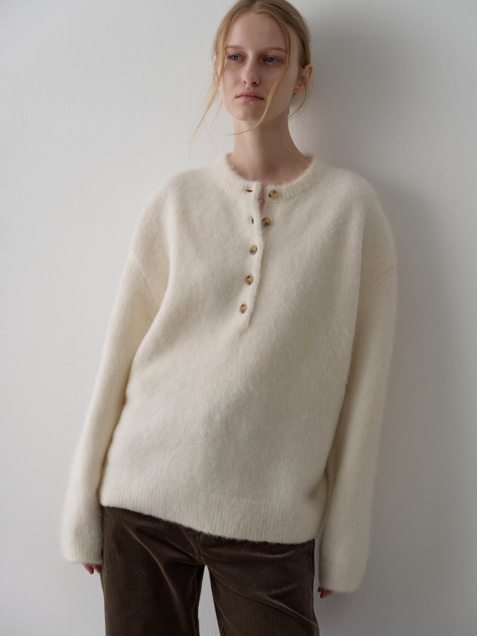 Alpaca Henley Neck Sweater_ivory