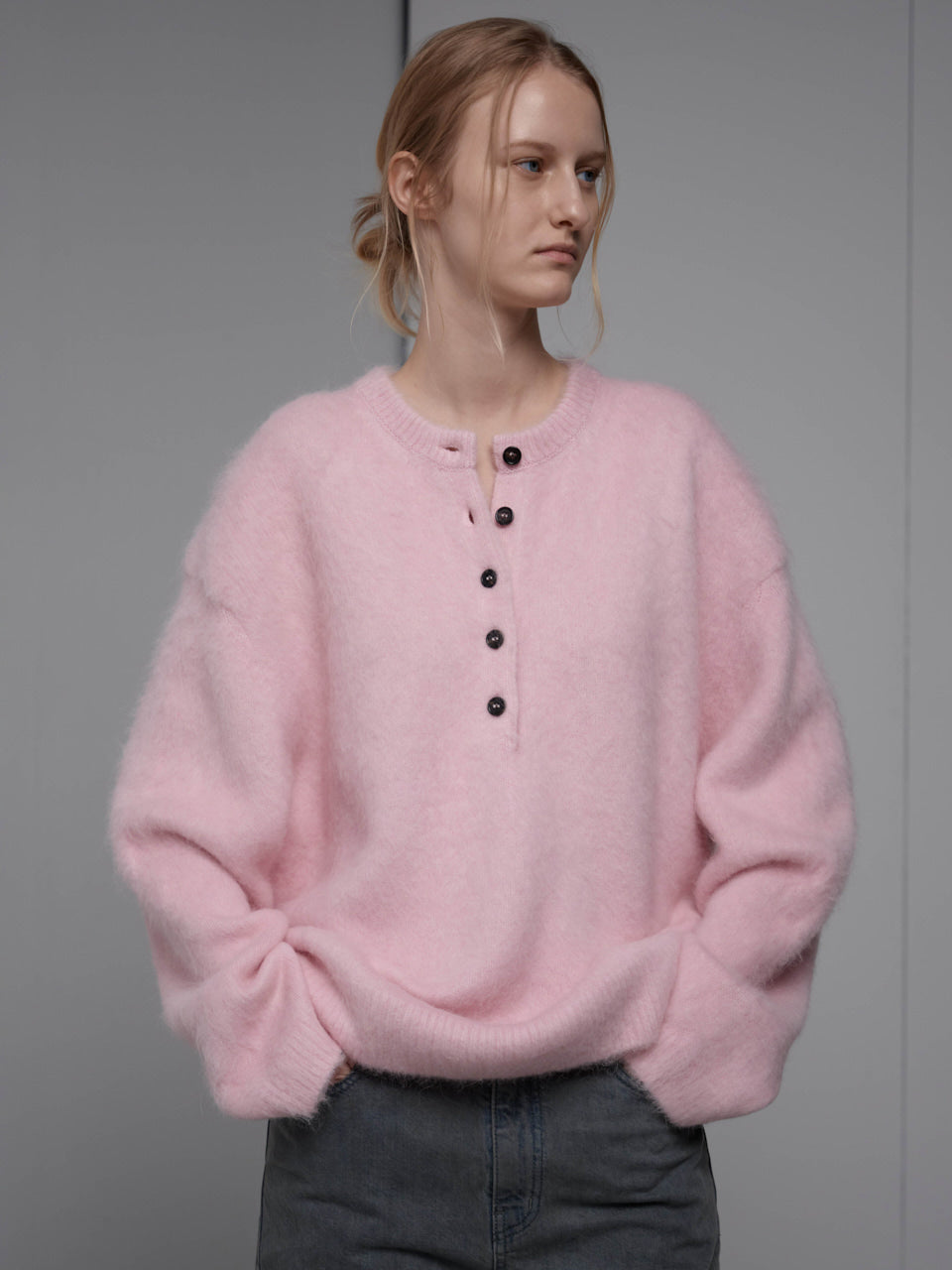 Alpaca Henley Neck Sweater_pink