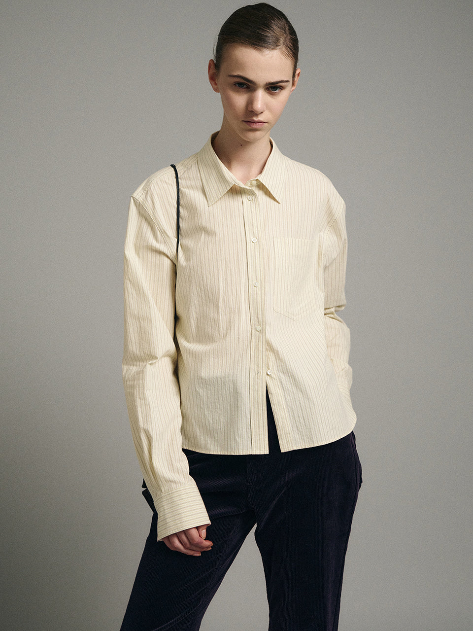 Stripe Cropped Shirt_cream