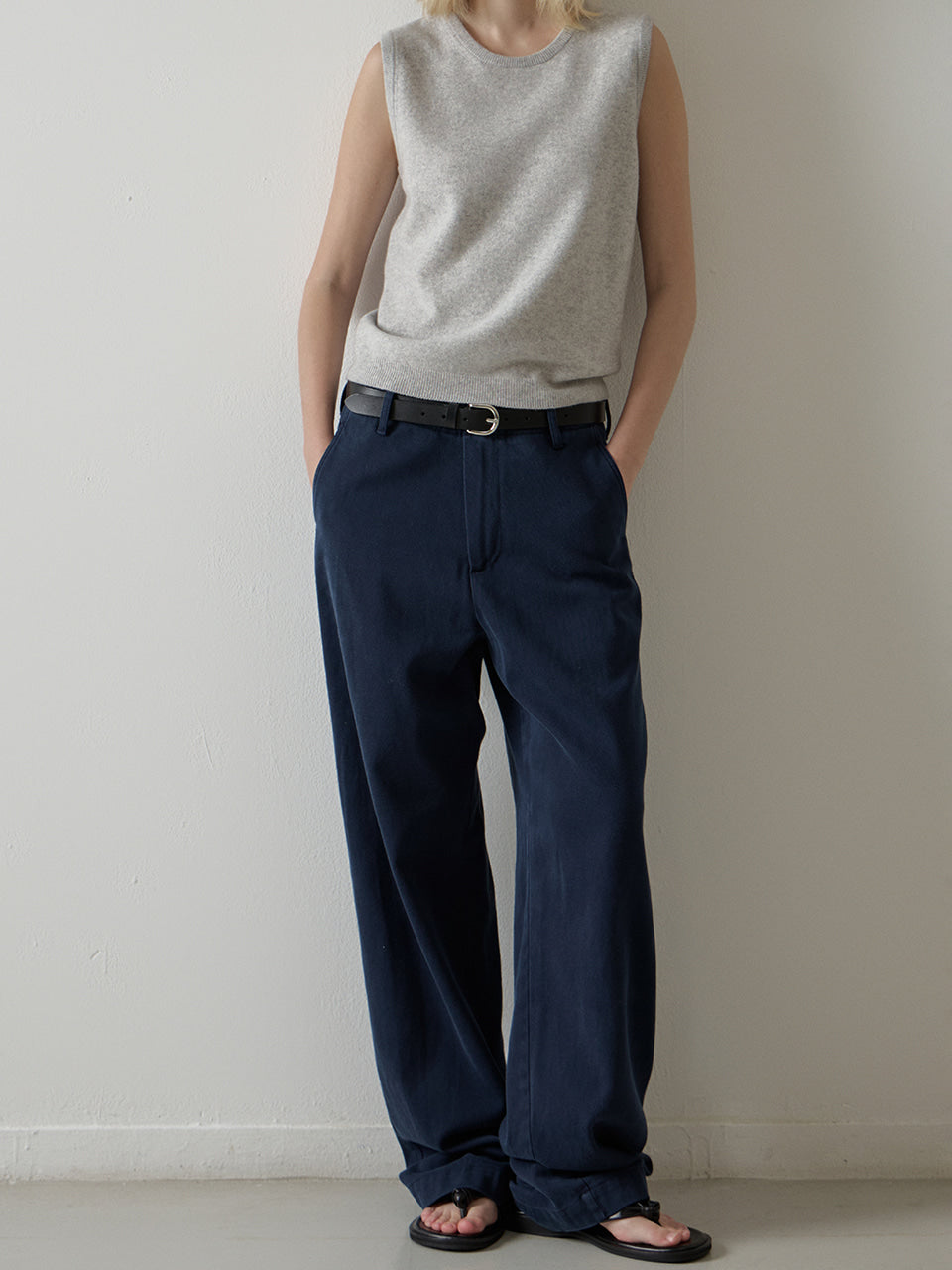 Washed Cotton Straight Pants_navy