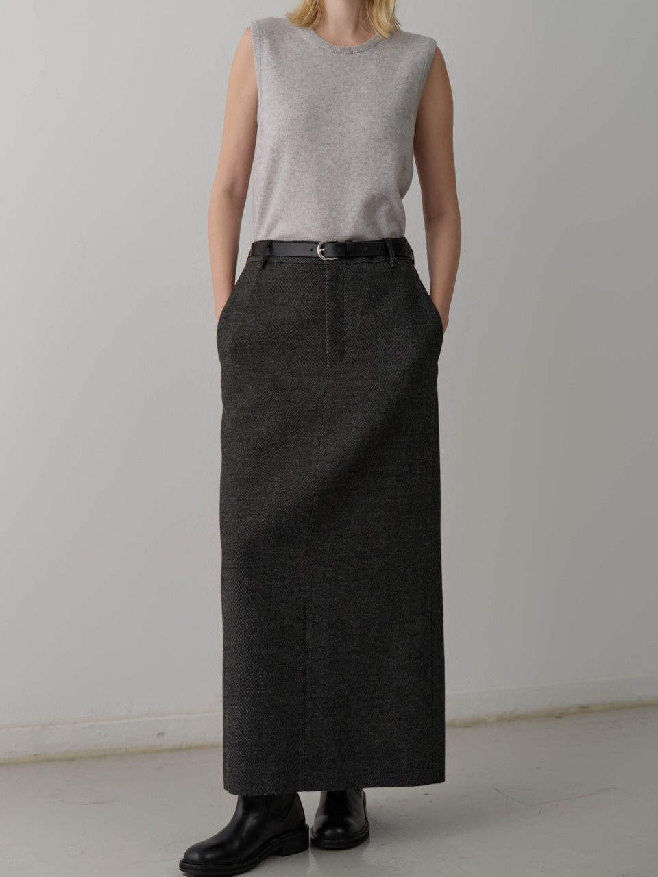 Wool Twill Maxi Skirt_Charcoal