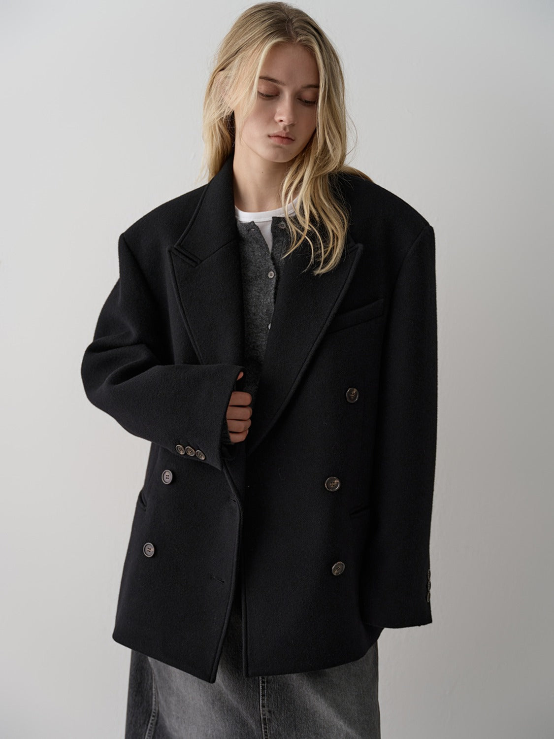 Cashmere Double Half Coat_black