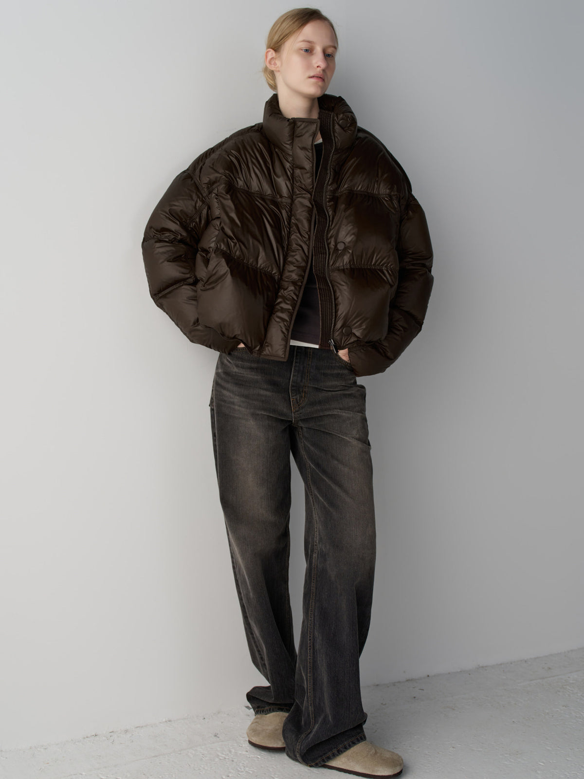 Stitch Goose Down Crop Padding_brown