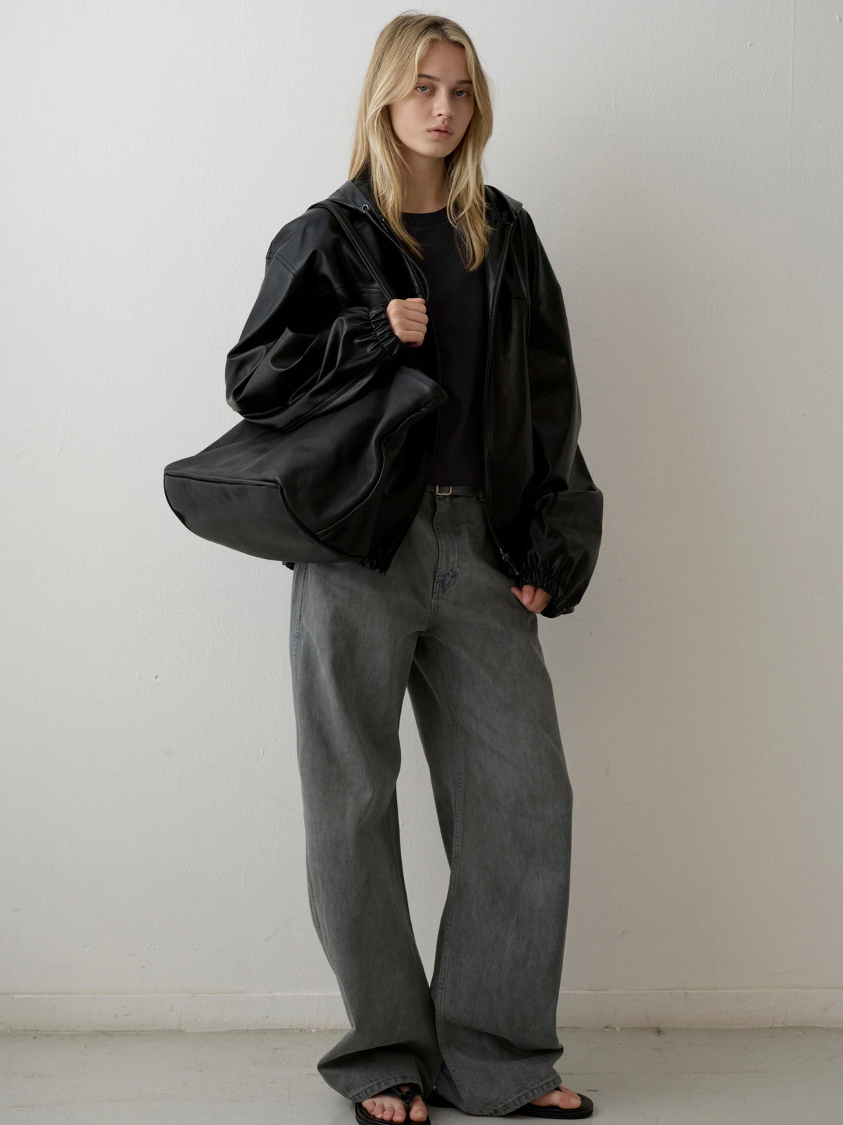 Leather Zip-Up Hoodie_black