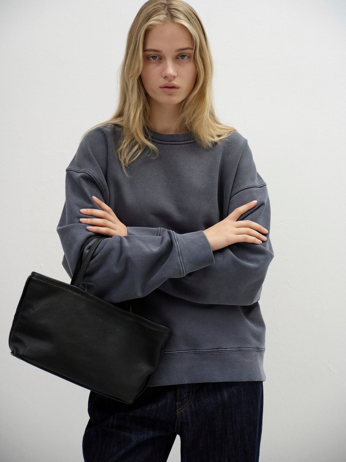 Breeze Washed Leather Tote Bag_Black