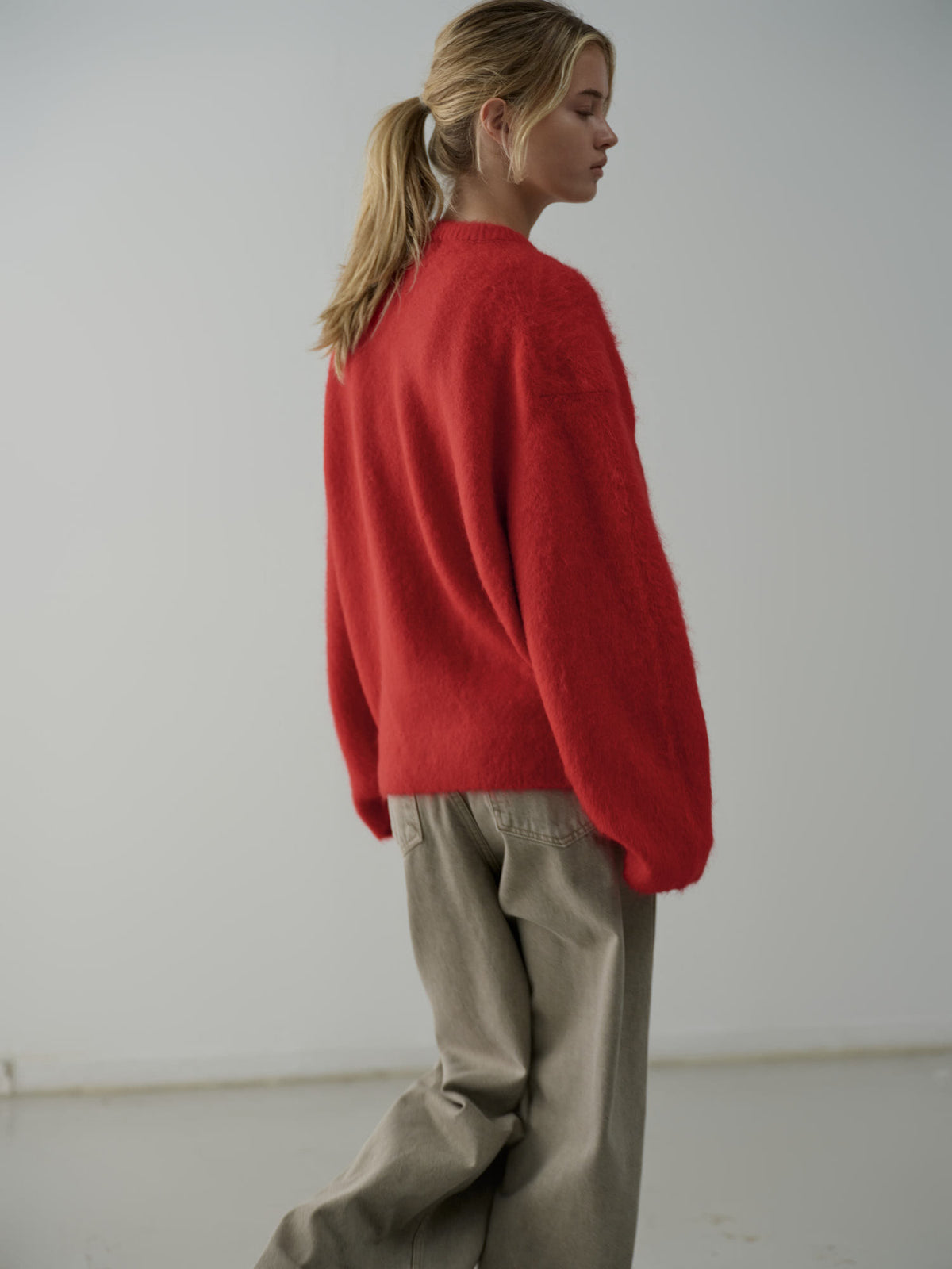Alpaca Henley Neck Sweater_red