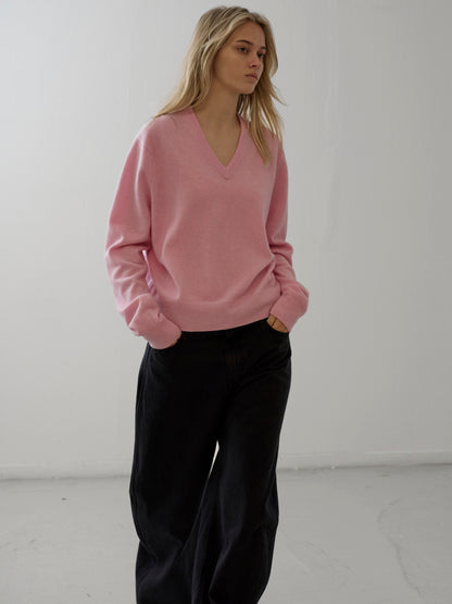 Essential V-neck Knit_fog pink