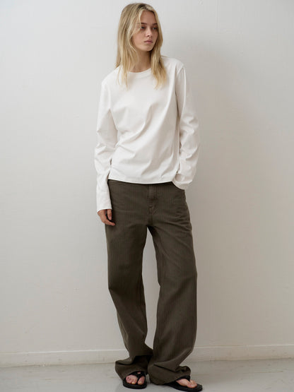 Striped Straight Denim_khaki