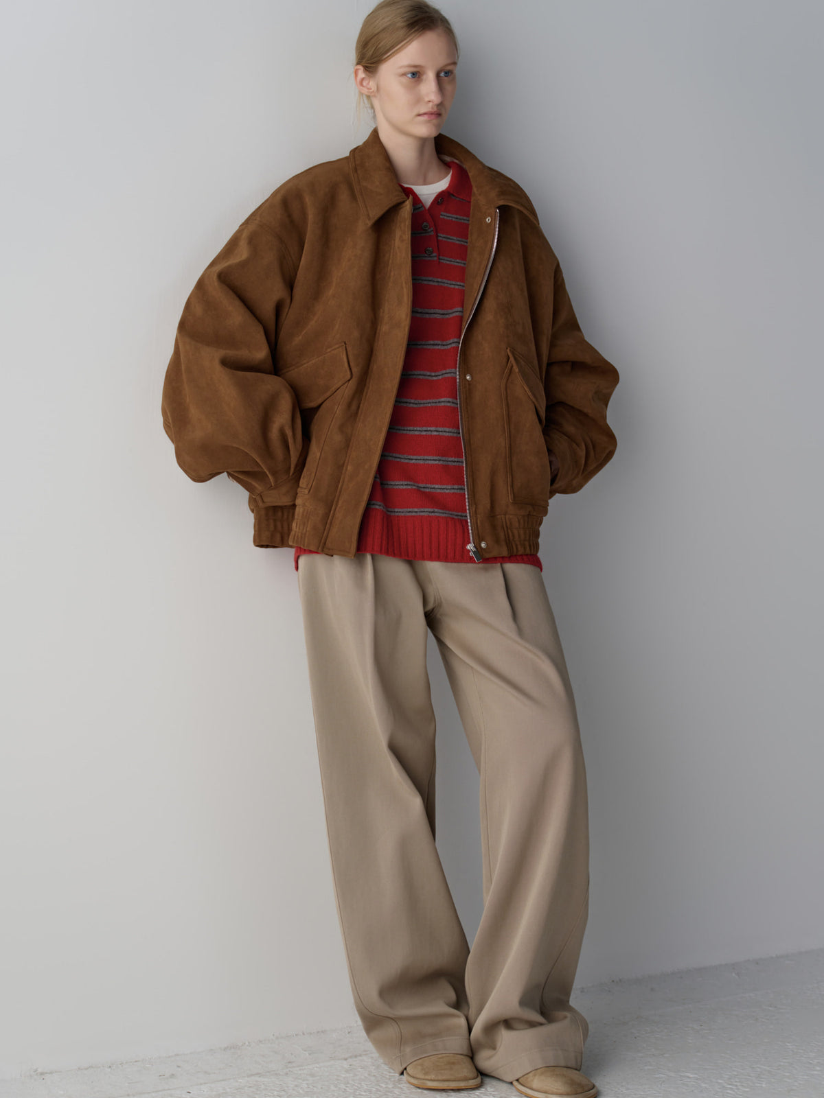 Oversized Fit Suede Shearling Blouson_camel