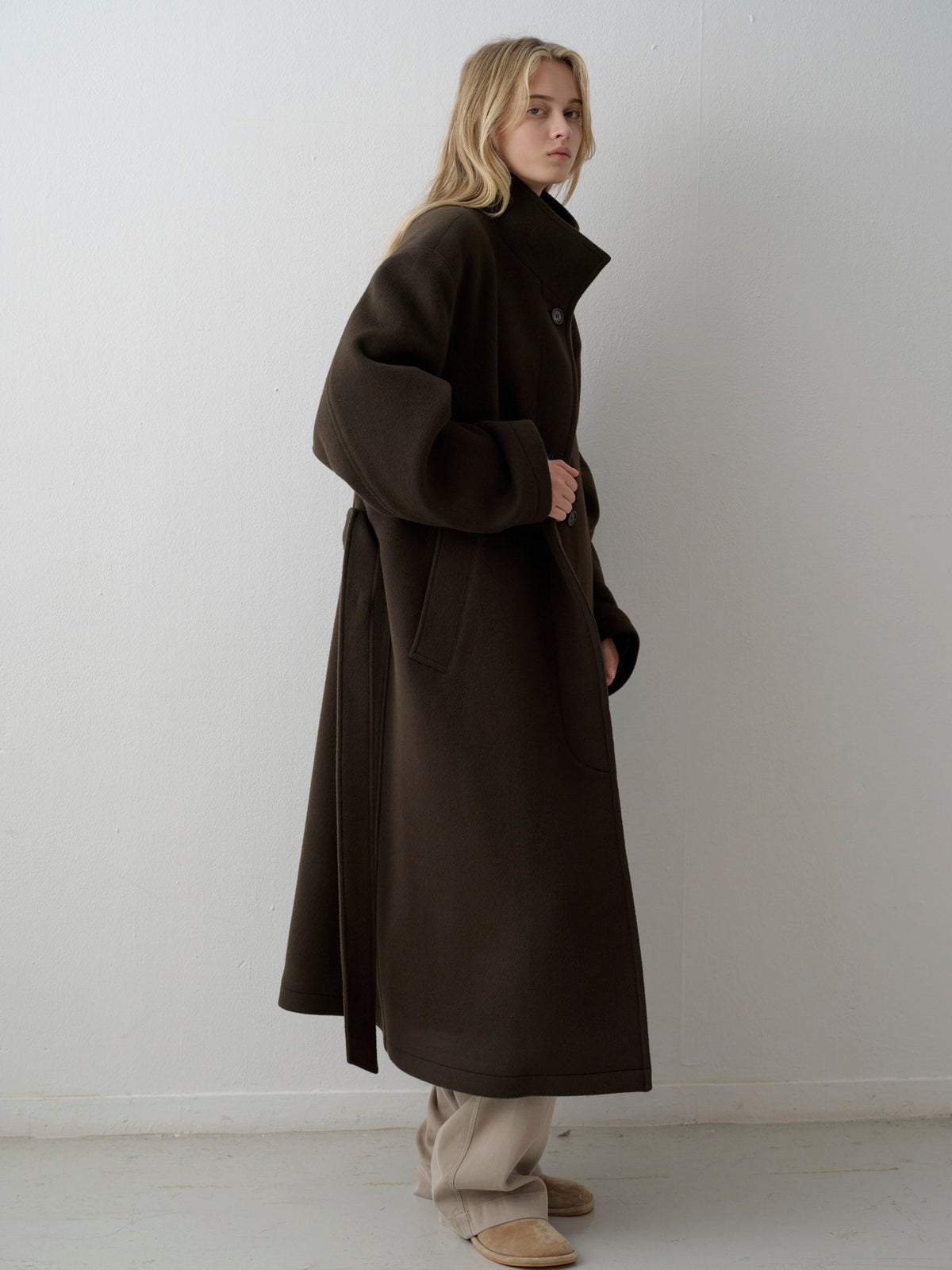 Cashmere High-neck Coat_dark brown