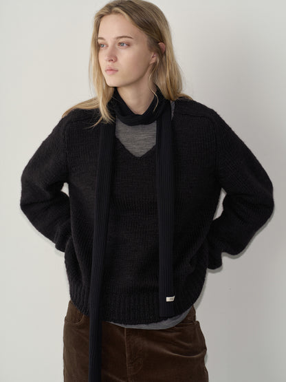 Textured V-neck Knit_black