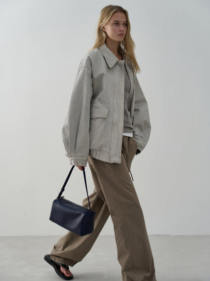 Oversized Fit Utility Cotton Blouson_sand grey