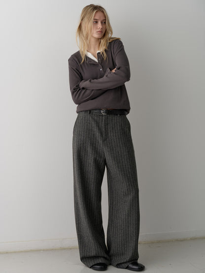 Relaxed Stripe Wool Pants_charcoal