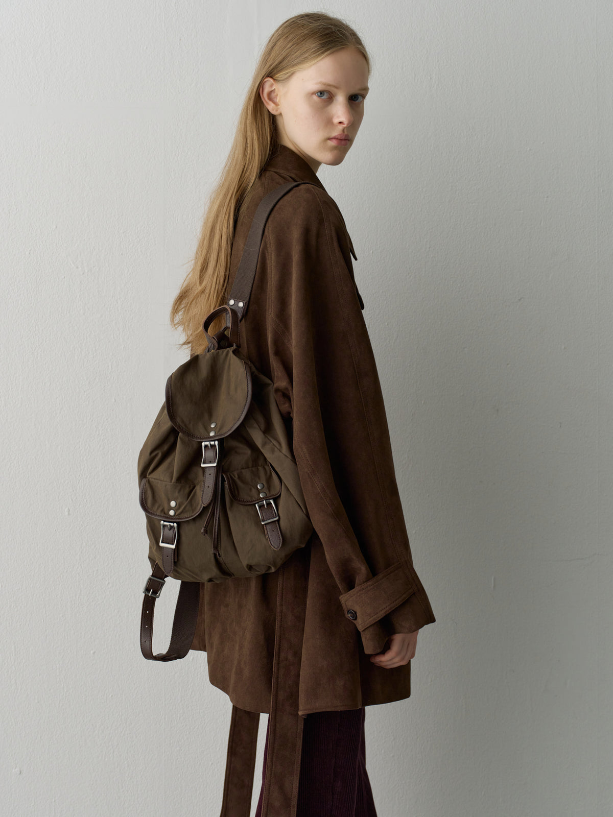Suede Belted Half Coat_brown