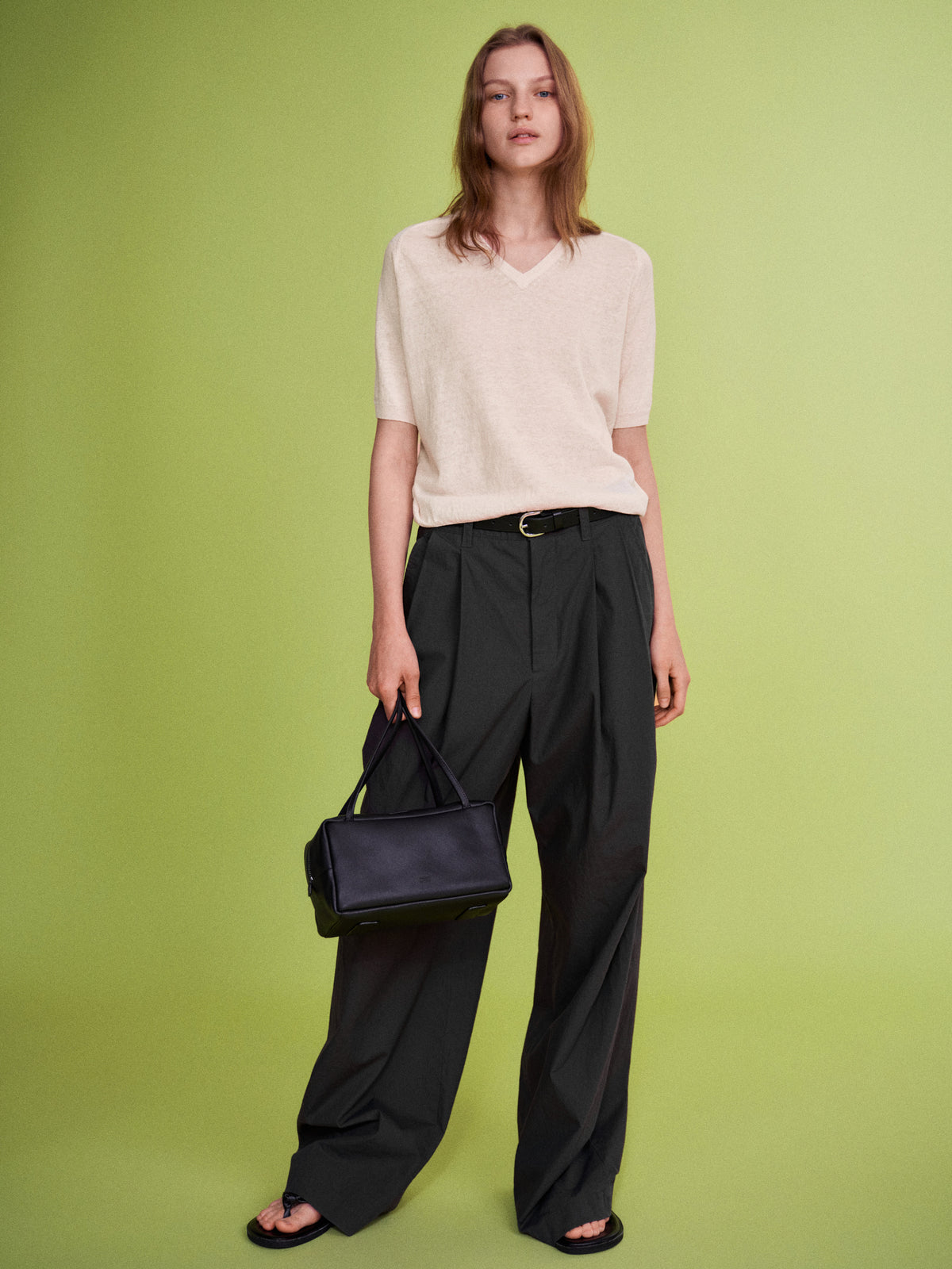Vintage Cotton Two-Tuck Wide Pants_charcoal
