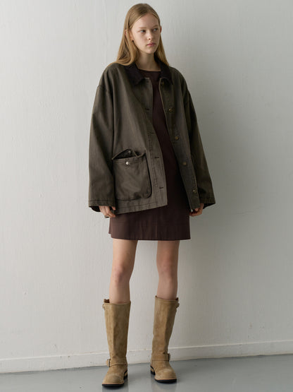 [11/18 Pre-order] Waxed Cotton Work Jacket_khaki brown