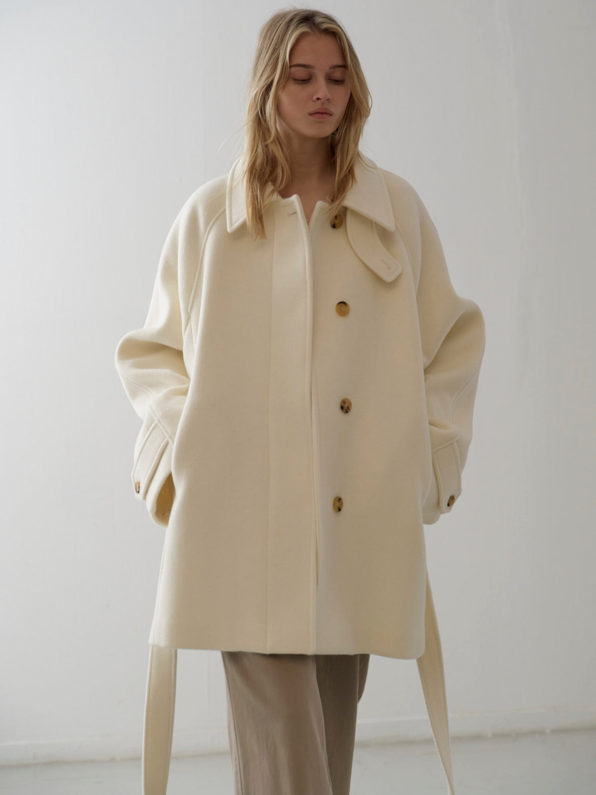 Cashmere Belted Half Coat_ivory