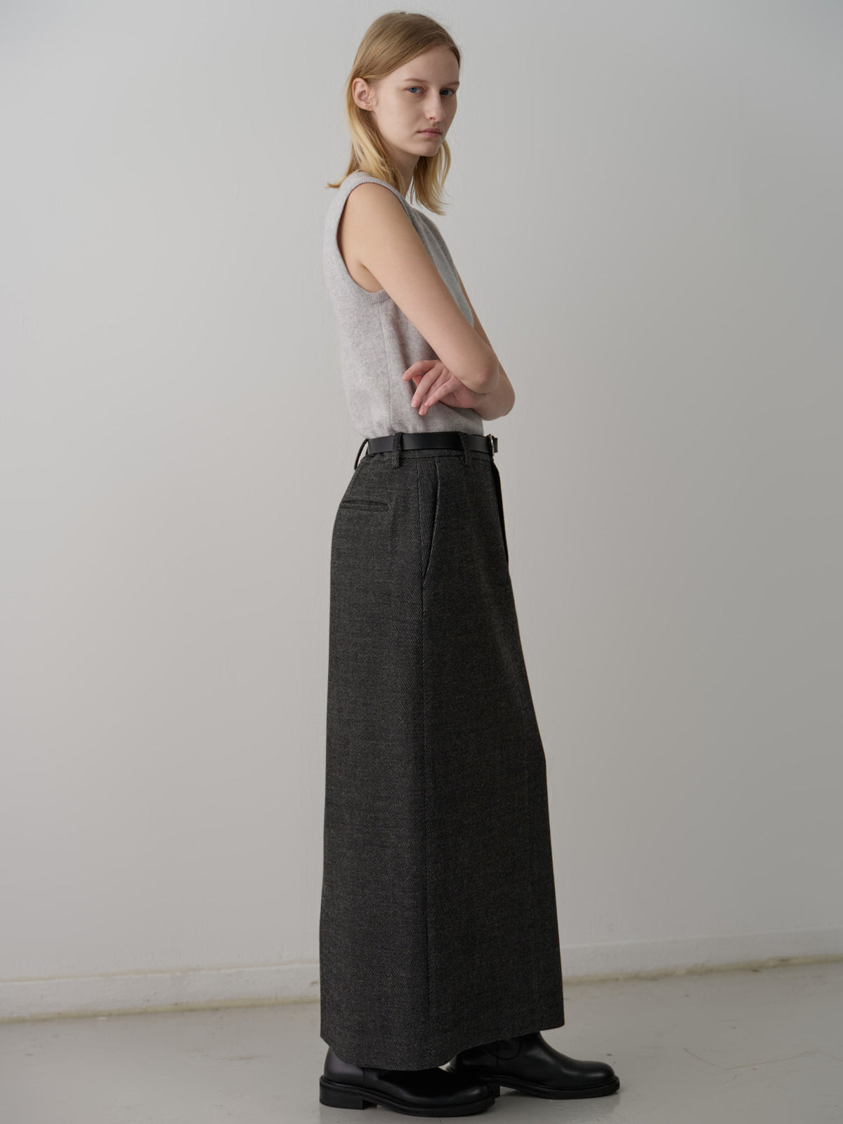 Wool Twill Maxi Skirt_Charcoal