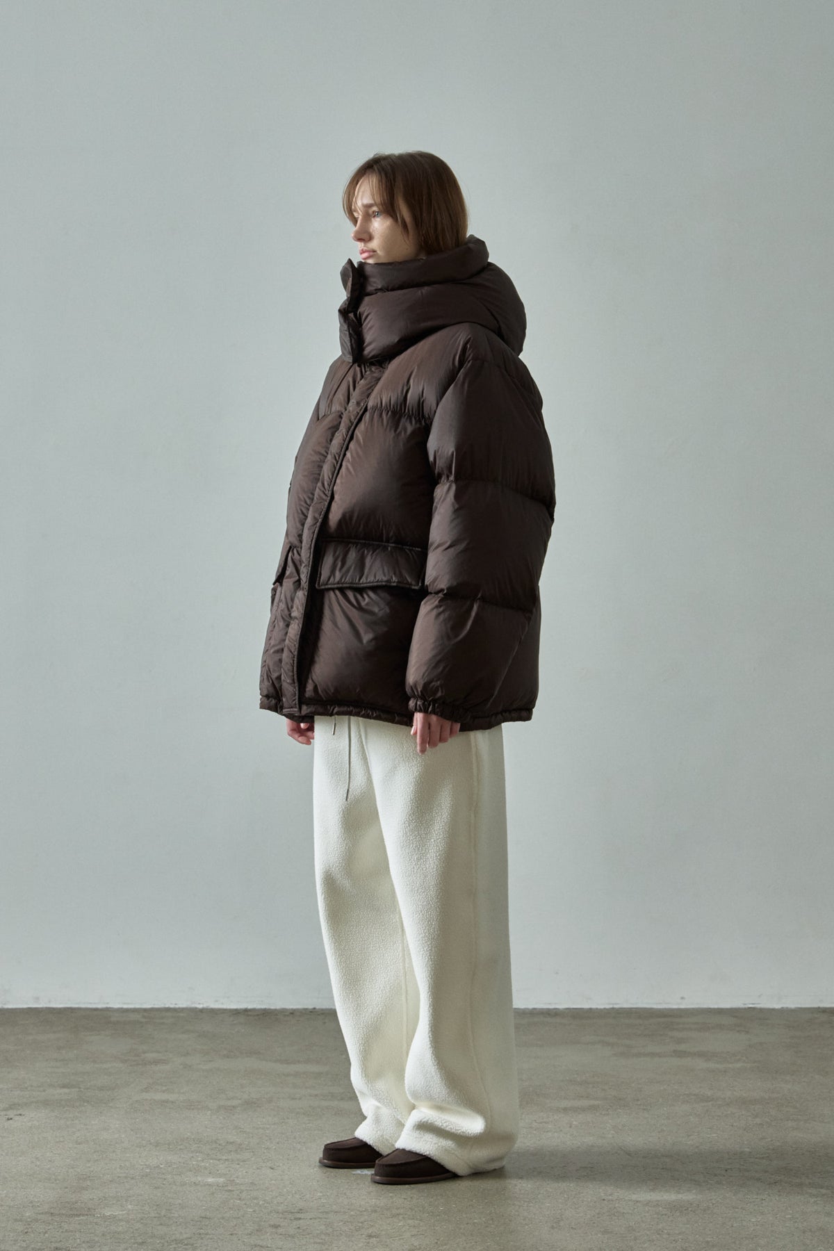 Goose Down Half Padded Coat_brown