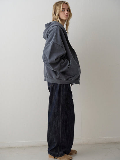 Oversized Fit Pigment Zip-Up Hoodie_blue grey