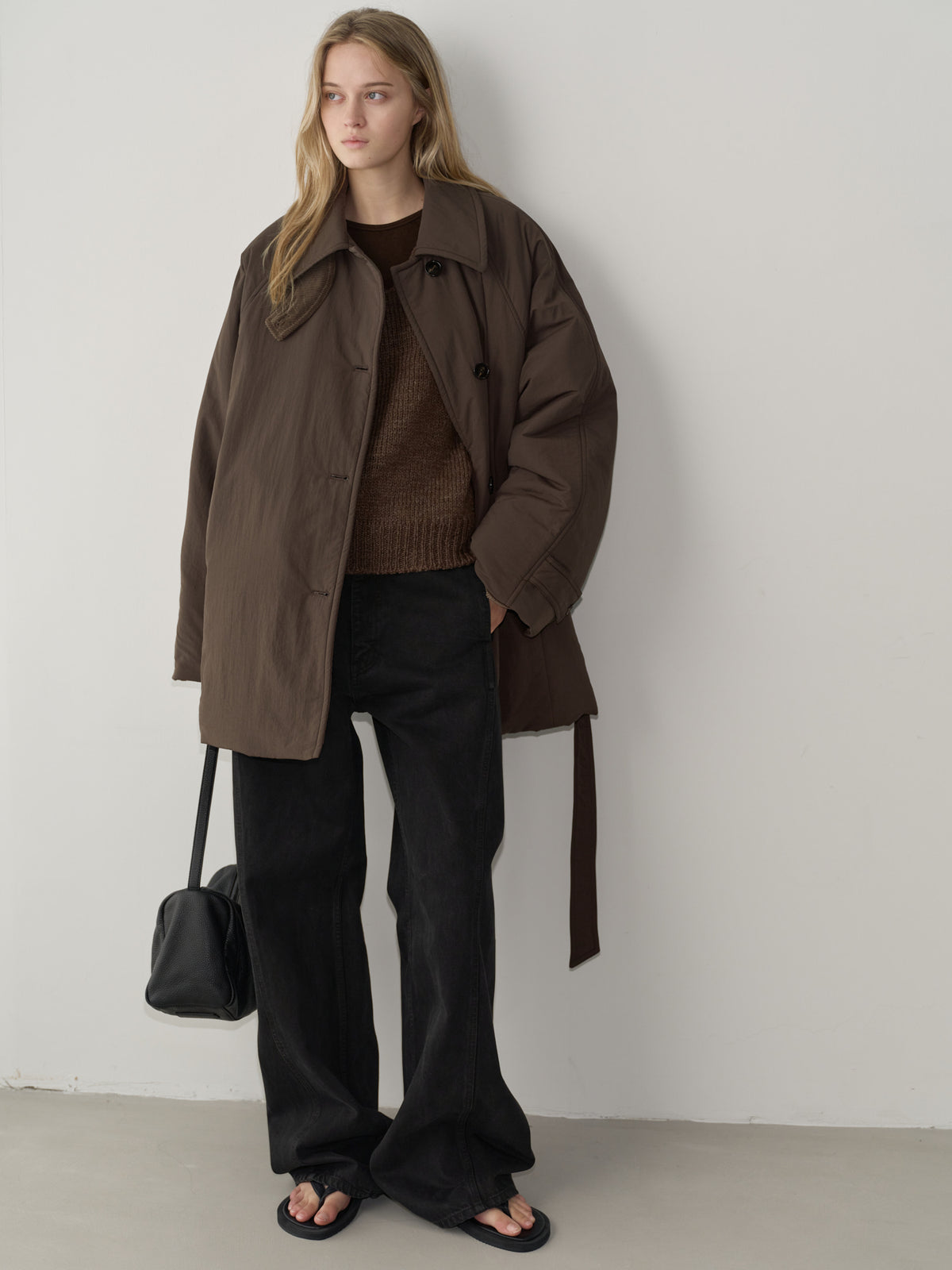 Textured V-neck Knit_brown