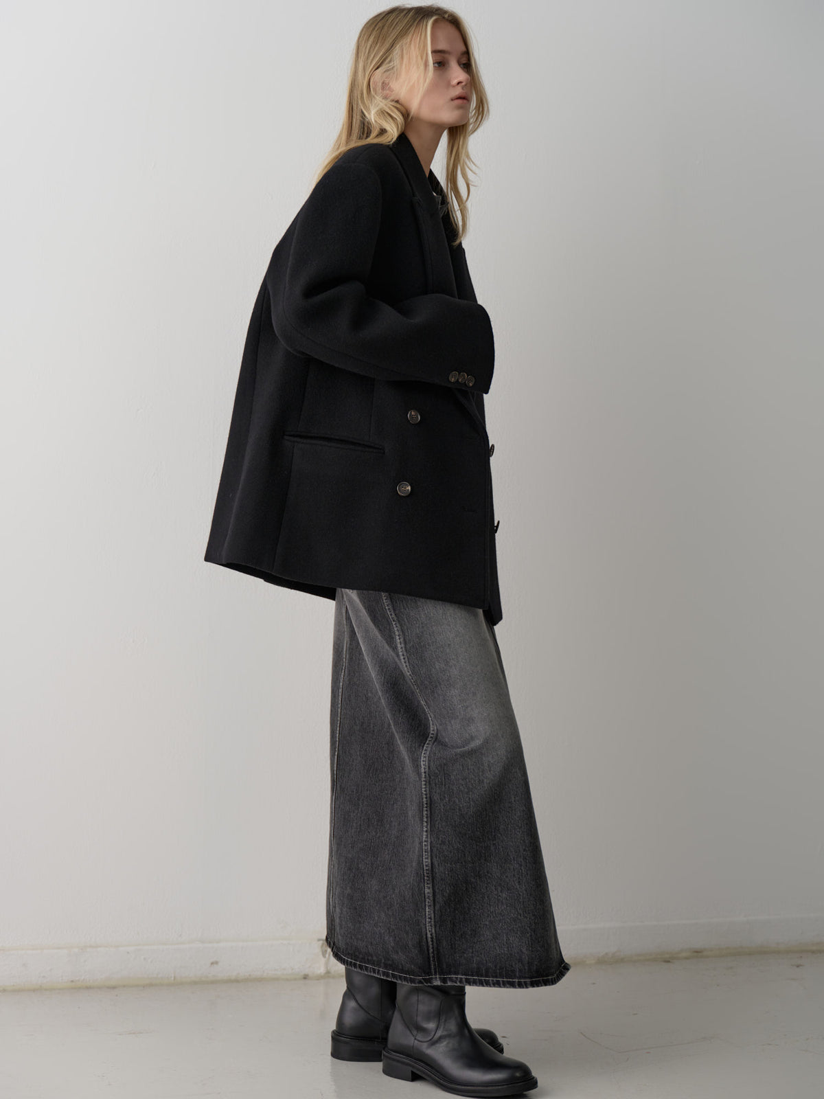 Cashmere Double Half Coat_black