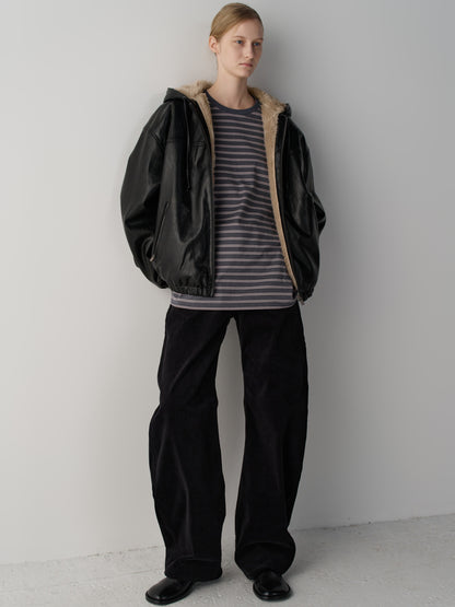 Leather Fur Zip Hoodie_black
