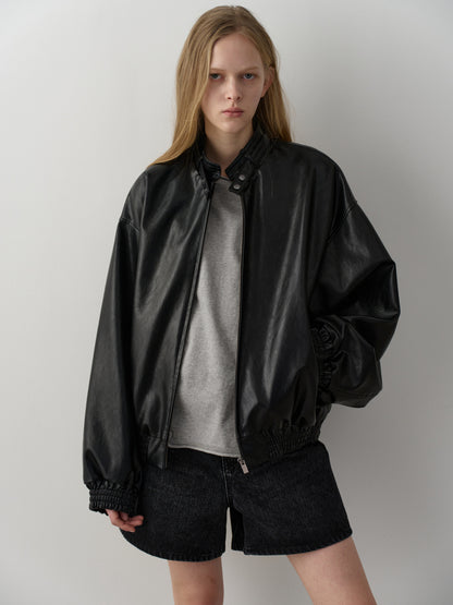 Stand Collar Leather Blouson_black