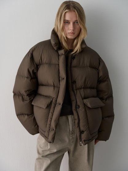 Goose down button puffer_brown