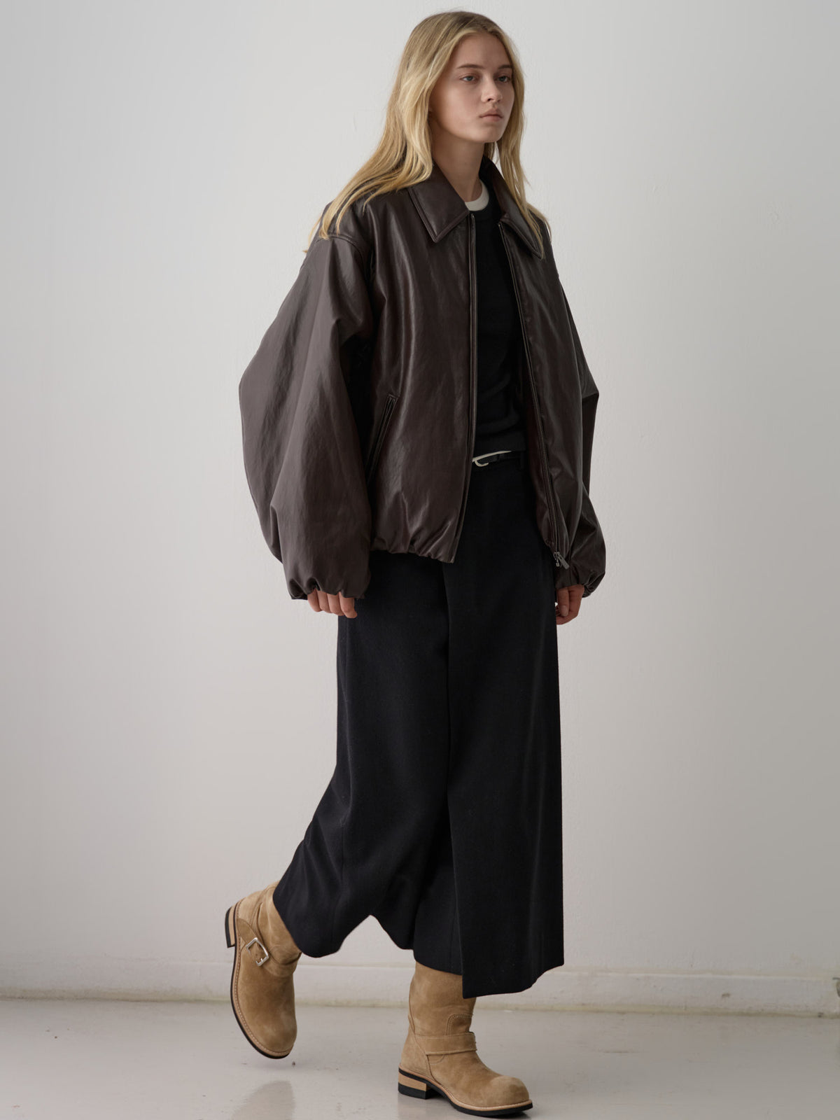 Leather Bomber Jacket_brown