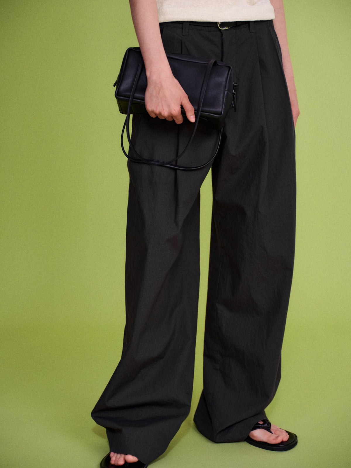 Vintage Cotton Two-Tuck Wide Pants_charcoal