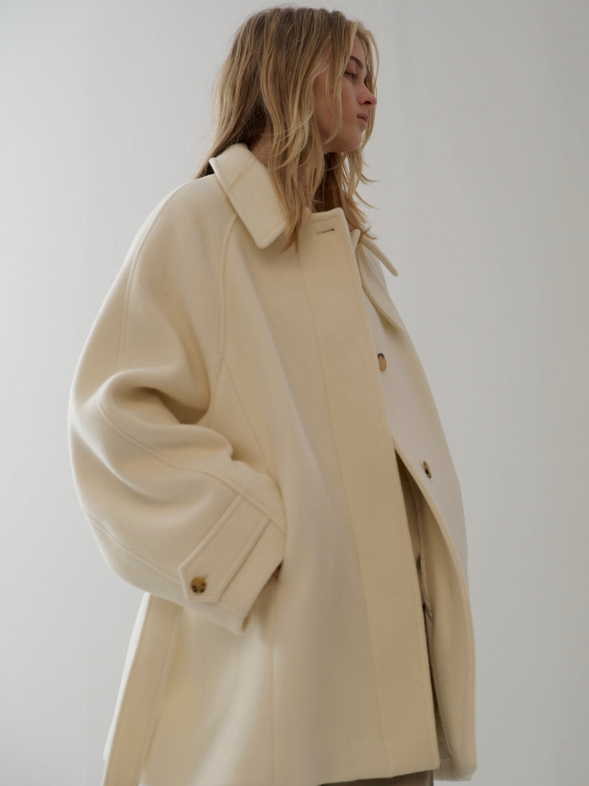 Cashmere Belted Half Coat_ivory