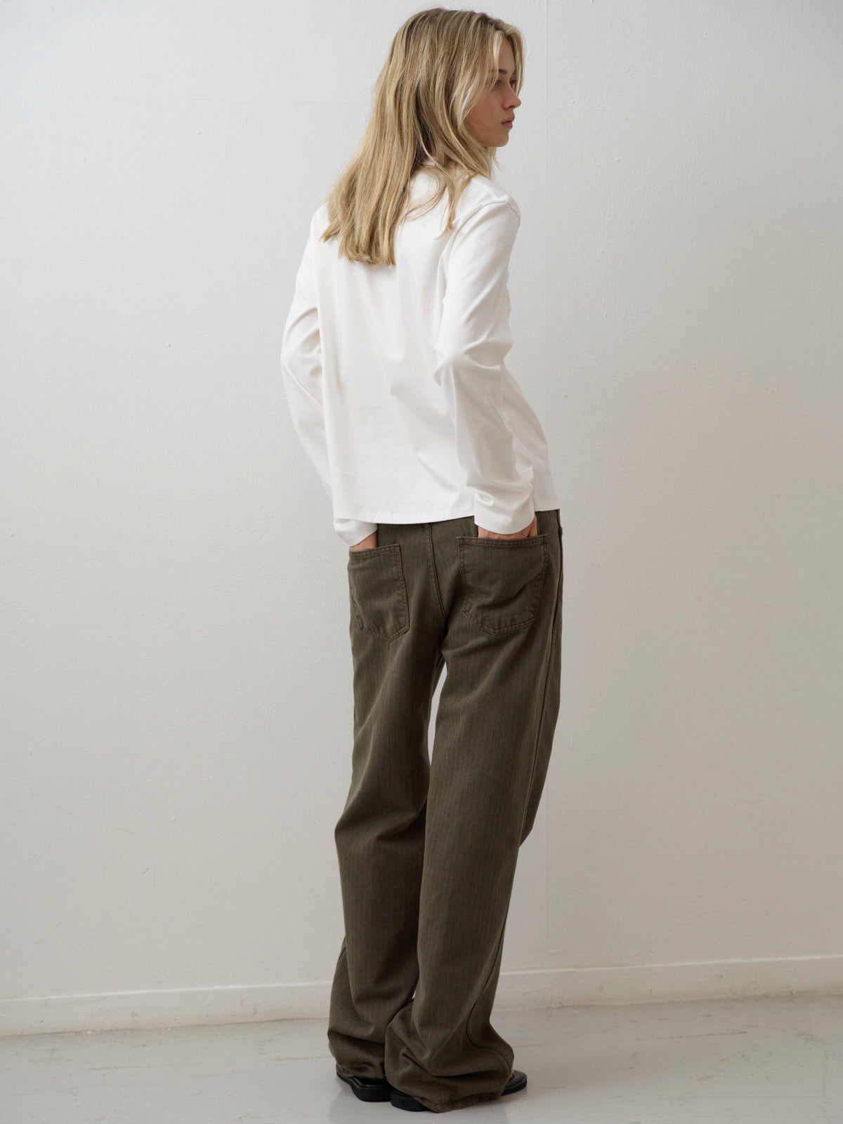 Striped Straight Denim_khaki