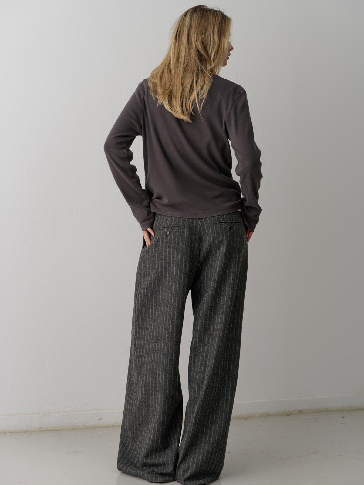 Relaxed Stripe Wool Pants_charcoal