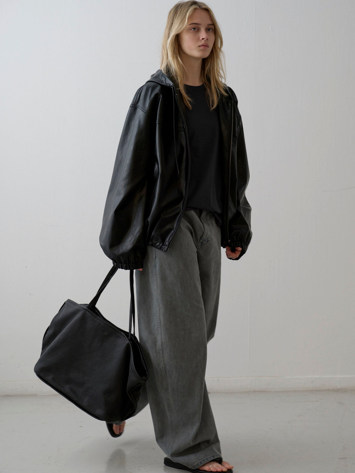 Leather Zip-Up Hoodie_black