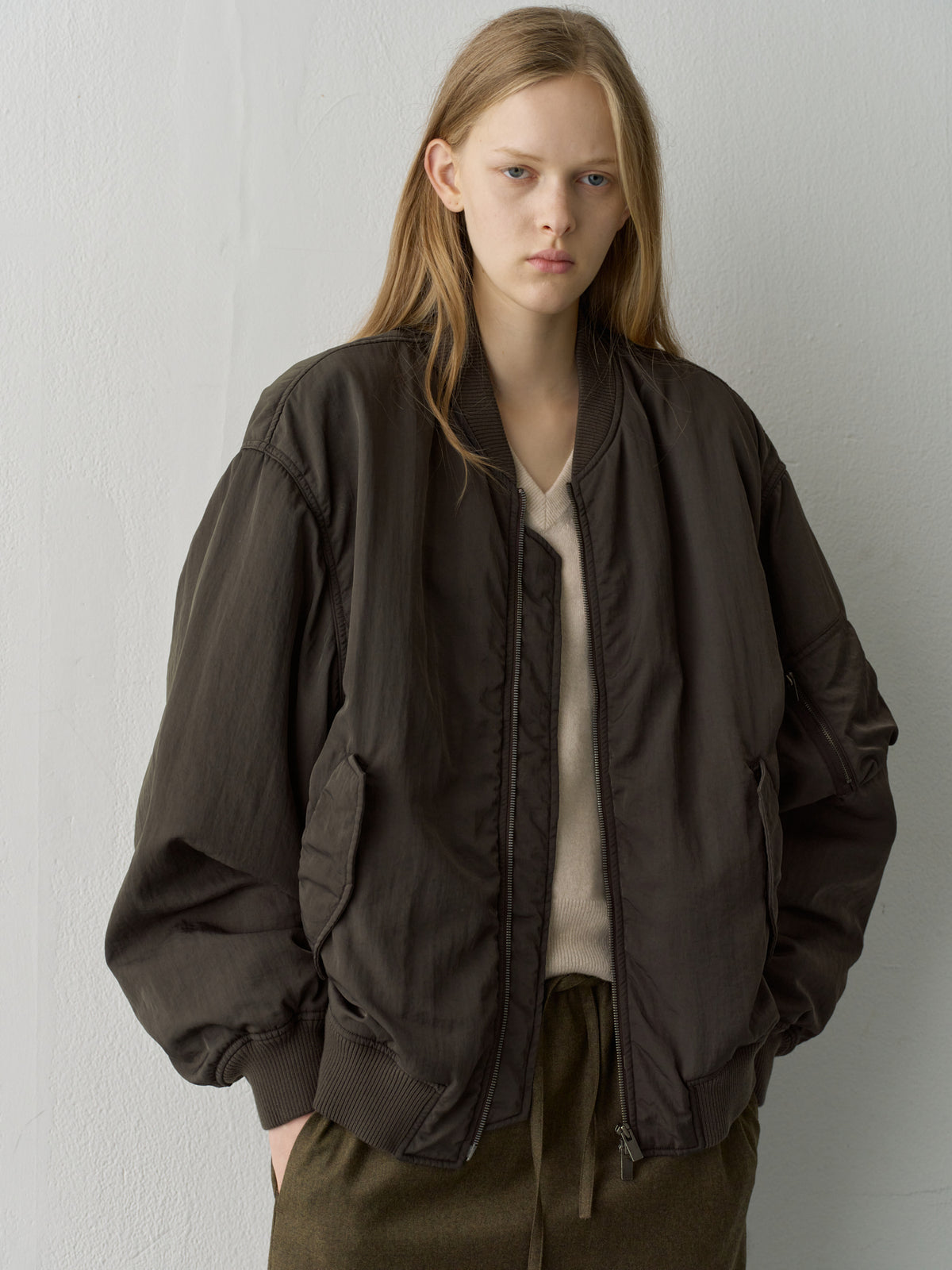 Oversized Bomber Jacket_brown