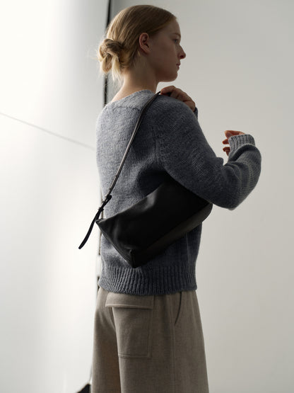 Textured V-neck Knit_grey blue