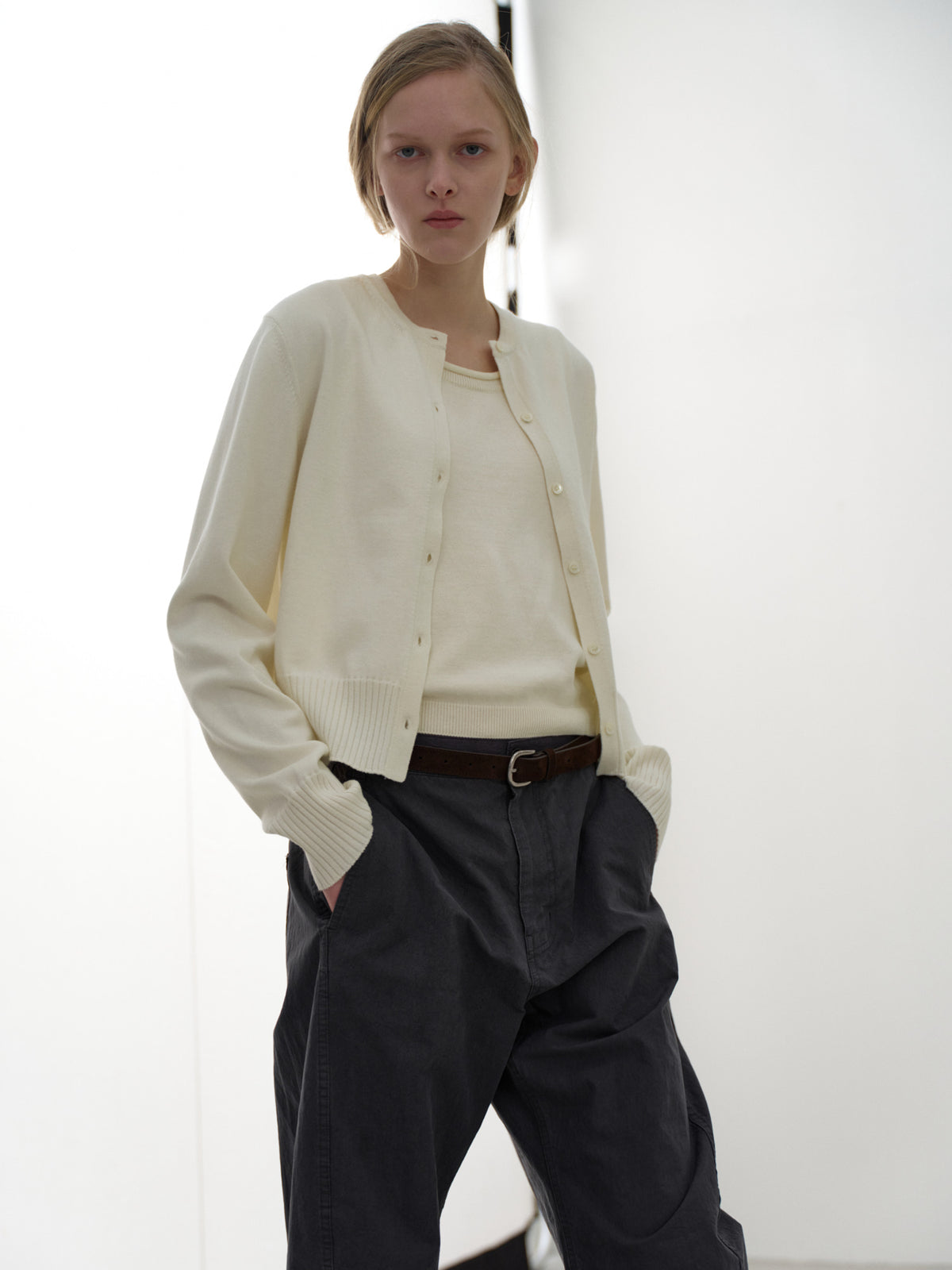 Cotton Minimal Cardigan_ivory