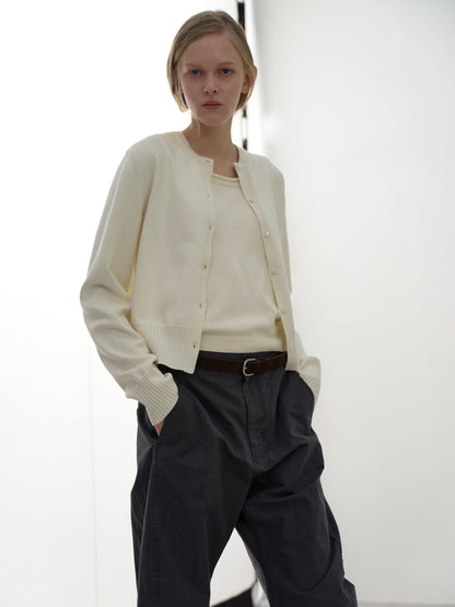 Cotton Minimal Cardigan_ivory